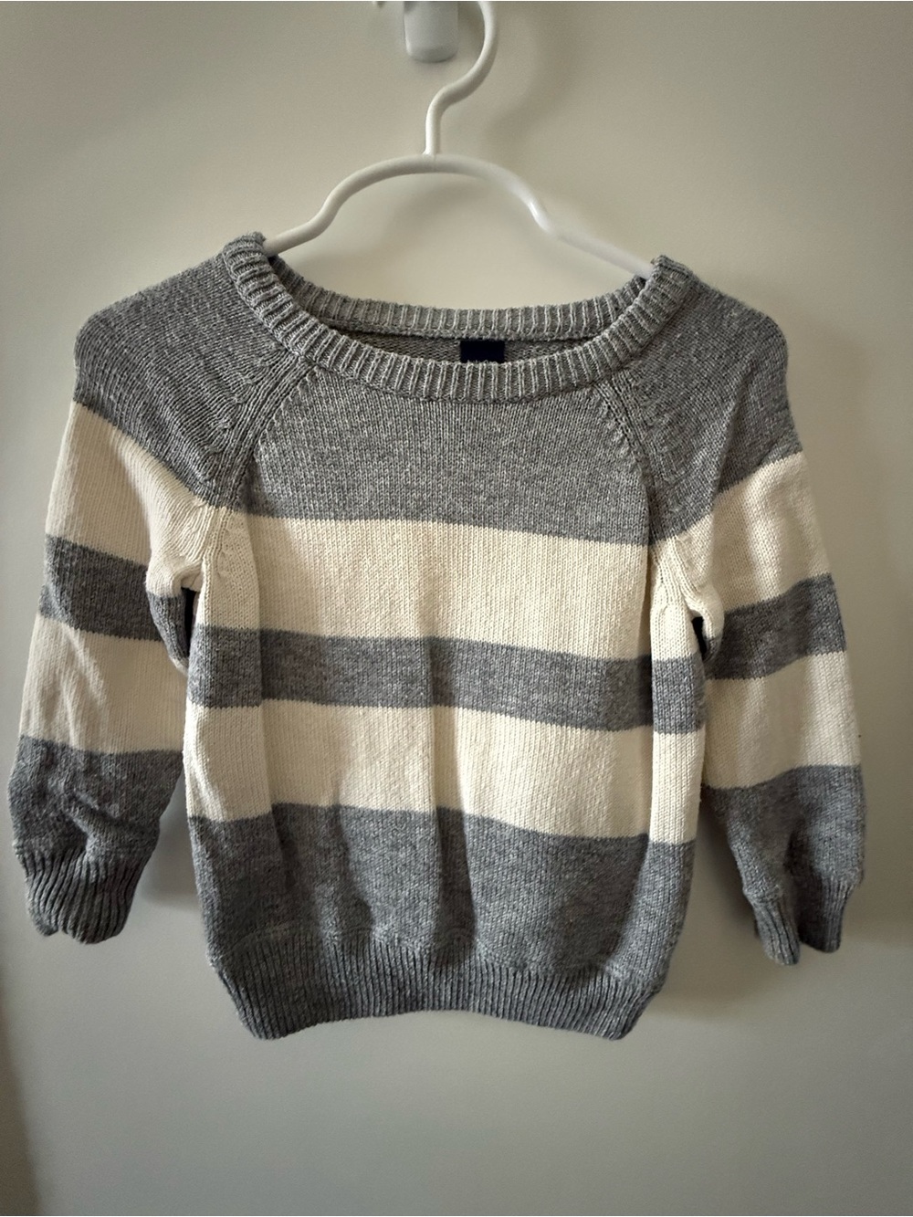 GAP Striped Crewneck Sweater in Gray and Cream-Sz 12-18 months